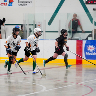 Women playing ball hockey at provincials